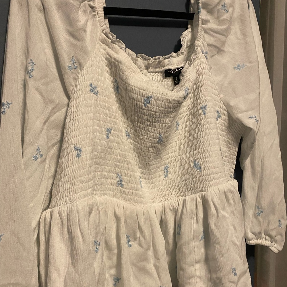 Torrid Ivory and Sky Blue Smocked Top